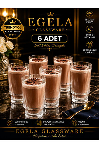 çukurova home Set of 6 Modern Origami Striped Long Cold Coffee Cups (400 ml)