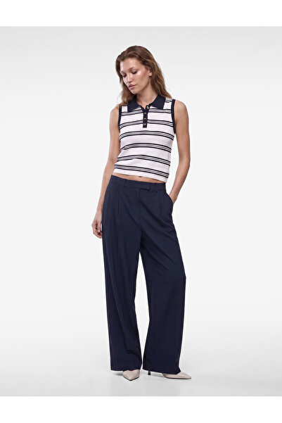 Koton Buttoned Striped Polo Neck Sleeveless Knitwear Top