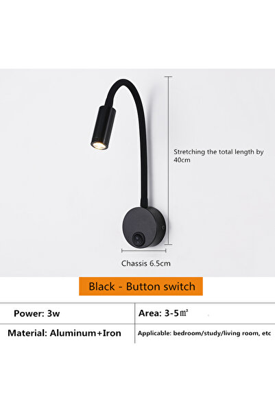 Choice3 3w 3000k black LED 3W Gooseneck Reading Wall Lamp Flexible Adjustable...