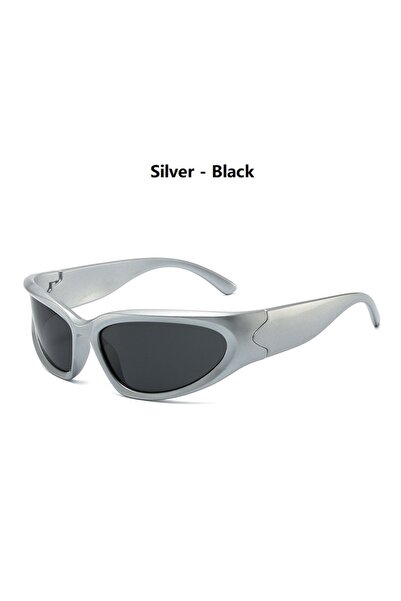 choice2 706(Silver-Black) Y2k Classic Punk Wrap Around Vintage Sunglasses Wom...