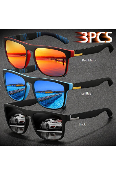 Choice3 Red-IceBlue-Black 3PCS Fashion Square UV400 Sunglasses Men Women Driv...