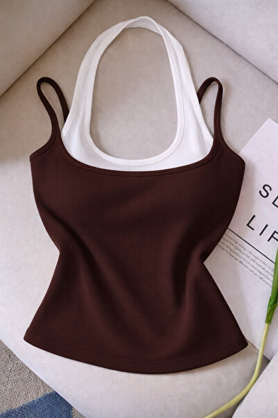 ÖZ PAMUK COTTON Damen-Blusenshirt mit Neckholder, zweifarbig, weich, weiche B...