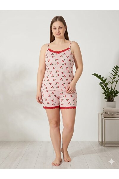 Pemilo Women's 7246 Plus Size Suspender Shorts Set