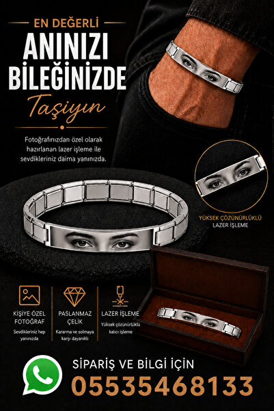 Steel Art Kuyumculuk Kişiye Özel Göz Resim Baskılı Paslanmaz Çelik Bileklik S...