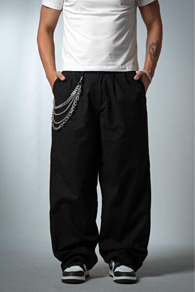 GRJ denim Black Linen Super Baggy Men's Trousers