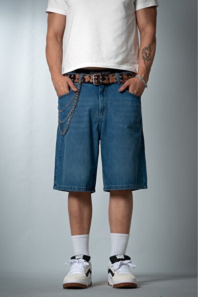 UKHWD SUPPLY Mavi Baggy Denim Urban Jort Erkek Şort
