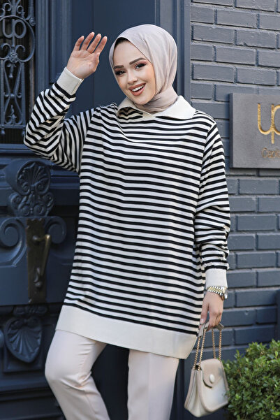 Neva Style Prugasta crna hijab pletena tunika 65904S
