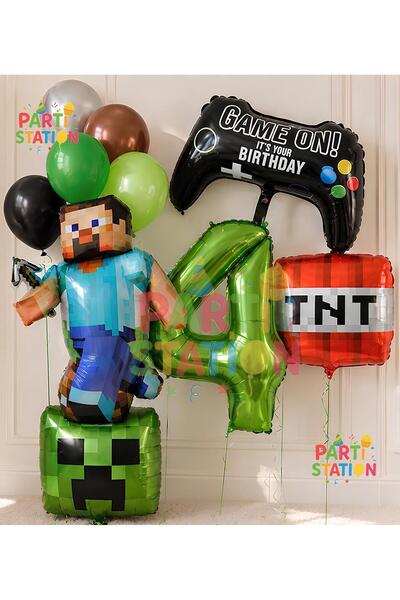 Parti Station Minecraft Steve Balon Seti 4 Yaş Balon Seti – 10 Parça Set Oyun...
