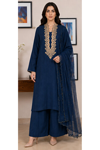 6TEEN Women’s Navy Blue Embroidered 3-Piece Suit