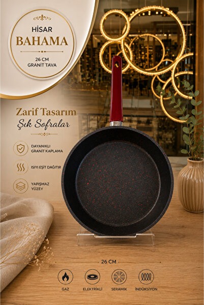 ŞİRİN VALENT HOME Hi̇sar Bahama 26 cm Granite Pan Red Handle