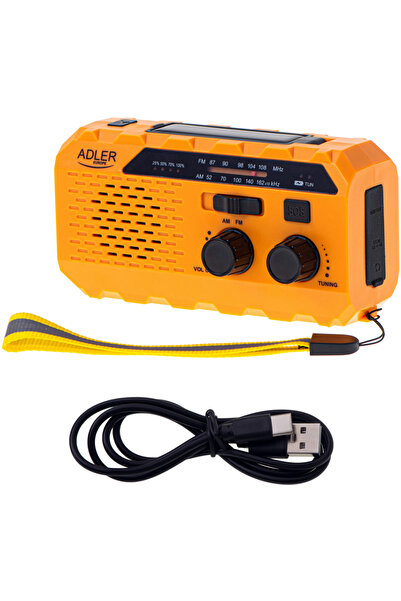 adler Radio cu acumulator si manivela, Adler, 1200mAh, FM/AM, Portocaliu
