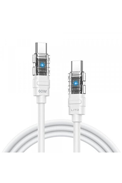 Lito Cablu de date și încărcare USB-C - USB-C LD05, 60W, 1m, Alb