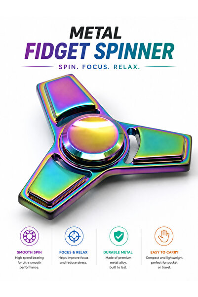 Taimi Premium Iridescent Metal Fidget Spinner – Smooth Spin, Stress Relief & ...