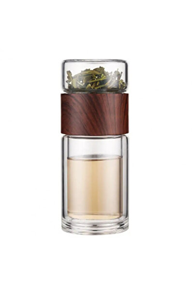 Choice 200-400ml wood Tea Water Bottle High Borosilicate Glass Double Layer T...