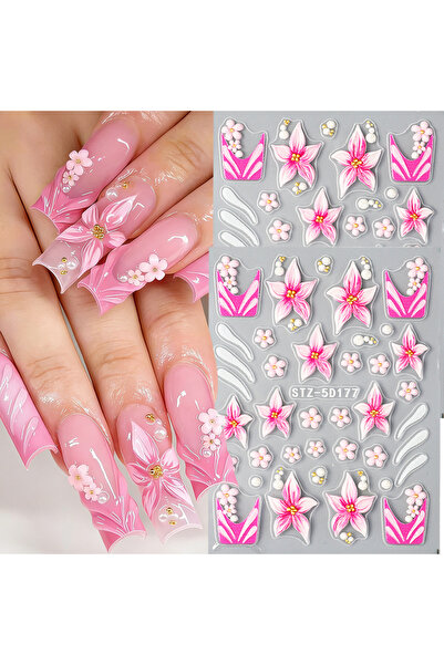 Choice1 2pcs STZ-5D177 1/2pcs Embossed Pink Flower Nail Art Stickers Blooming...