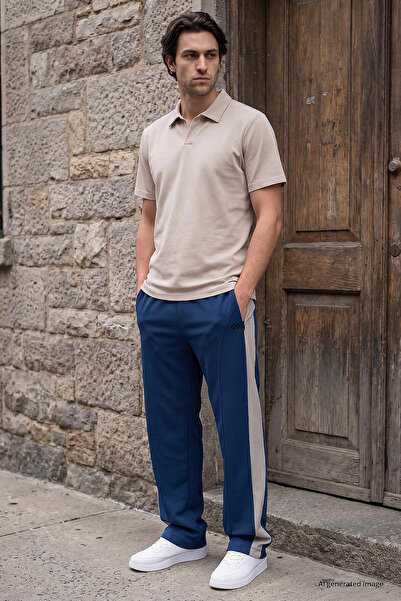 TOMMY LIFE Parlament-Stone Surface Textured Standard Fit Palazzo Men's Trouse...