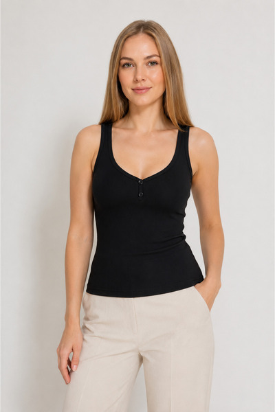 Cotpark Women's Strappy Lycra Cotton Basic Undershirt 3051 - Black