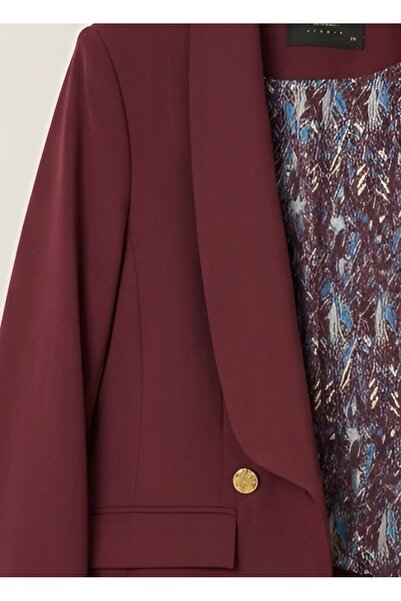 Bordo Kruvaze Ceket Pantolon İkili Takım (Desenli Astar & Gold Düğme Detaylı)