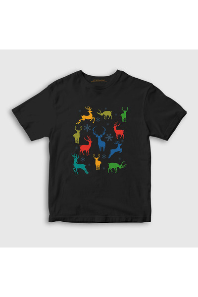Presmono Unisex deca crni jeleni jeleni Nova godina T-shirt 269479tt
