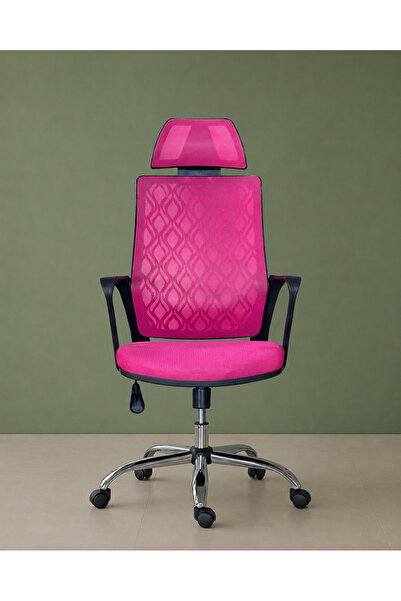 Ergonomik Fileli Yönetici Ofis Koltuğu Başlıklı Çalışma Koltuğu Bilgisayar Koltuğu Home Office Koltuğu Pembe