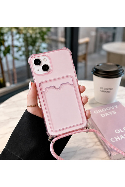 Iphone 13 Şeffaf Kartlıklı Boyun Askılı Ipli Kılıf