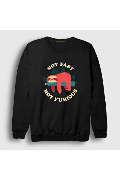 Presmono Unisex Black Not Fast Not Furious Sloth Sweatshirt 618573Tt