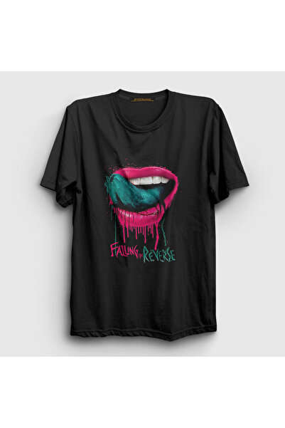 Presmono Unisex crna "Jezik usna" pada unazad T-shirt - 504513tt