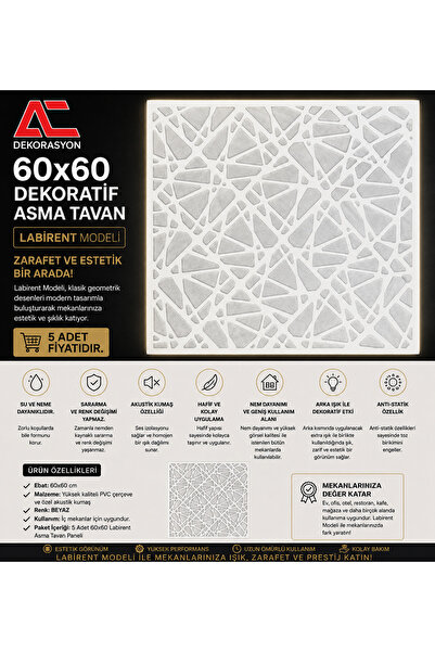 Dekoratif Asma Tavan Paneli Labirent 60x60 Led Uyumlu (5 adet)