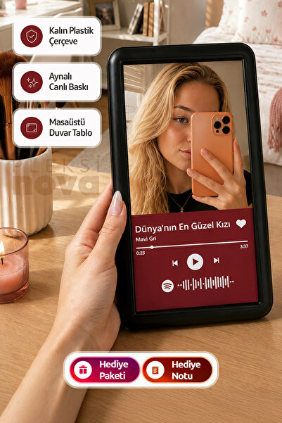 Dünyanın En Güzel Kızı Aynalı Tablo Sevgiliye Hediye Anlamlı Hediye Aynalı Spotify kodlu Makyaj Tablosu - Siyah
