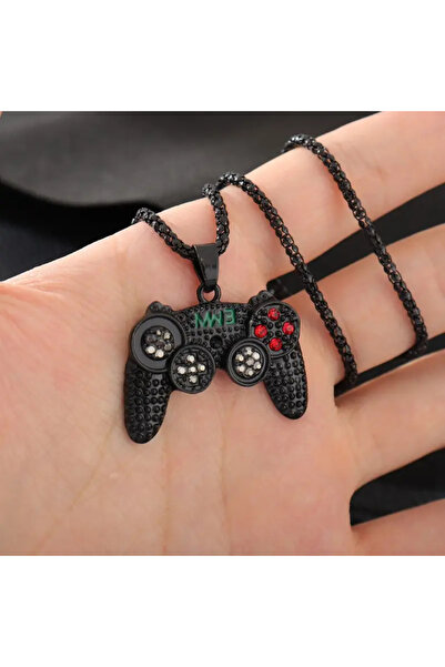 Choice Black Hip Hop Black Gold Plated Crystal Game Controller Pendant Neckla...