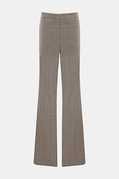 W Collection KAHVE BOL PAÇA YÜKSEK BEL EKOSE PANTOLON