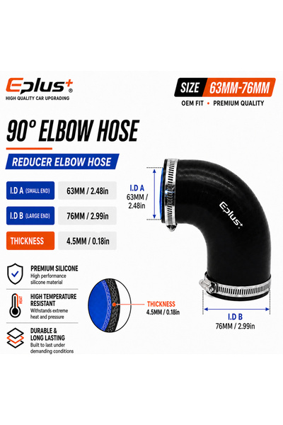 Choice8 63MM-76MM Black Silicone Tubing 90 Degrees Reducer Hose Coupler Unive...