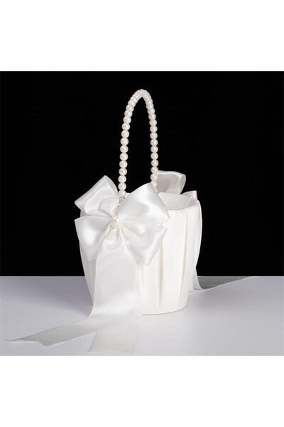Choice white White Girls Flower Basket Silk Wedding Basket Flower Bride Girls...