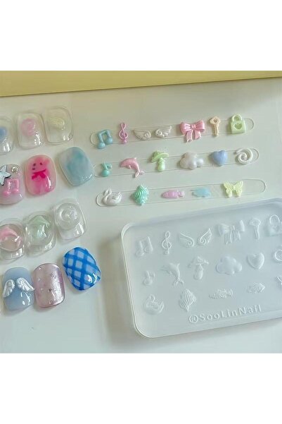 Choice A1 Y2k Dolphin Musical Note Silicone Nail Mold Cartoon Puppy Bowknot N...