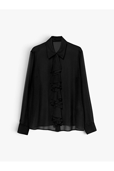 Sisley Kadın Önü Fırfır Detaylı Regular Fit Gömlek 325A5NOXLQ09T-SIS100