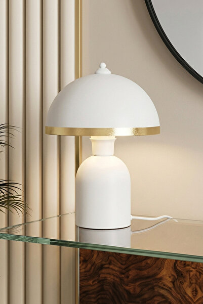 Marrien Luna Golden Lampshade with White Metal Body - 25 cm - Living Room Lig...