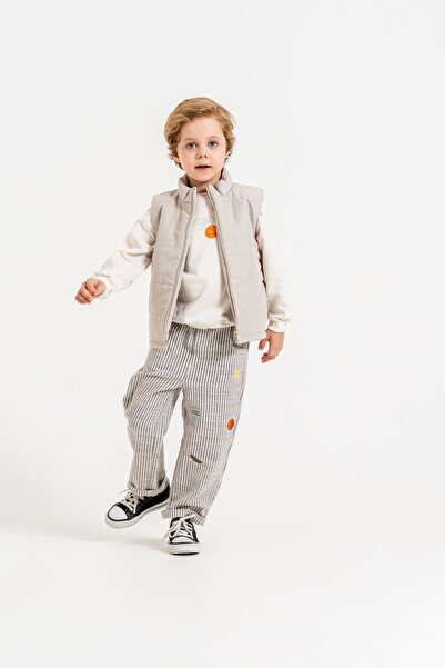 Jikko Baby Boys' Puffy Vest, Basketball Printed Sweatshirt and Striped Pants ...