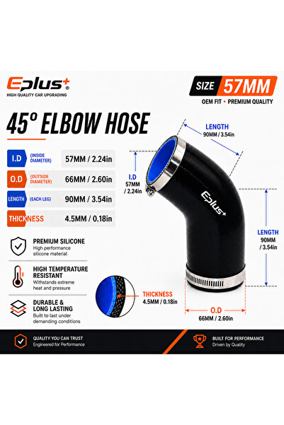 Choice8 57MM EPLUS Black Silicone Tubing 45 Degrees Hose Coupler Universal Ca...