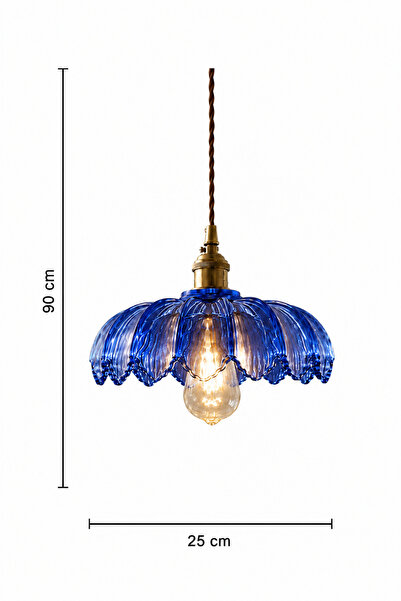 Luna Lighting Petra Model Safir Mavisi Cam Klasik Sarkıt Tekli Avize