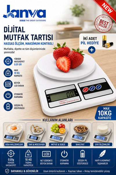 Janva Dijital Hassas Mutfak Tartısı - Mutfak Terazisi-hassas Ölçüm 10 kg