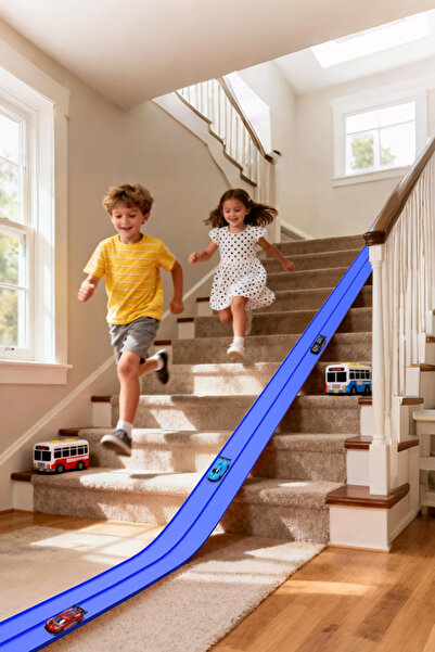 Bundeba Oyun Esnek Yarış Pisti Kıvrılabilen Aksiyon Pisti Go Track 4.5 Mt Flex Track Oyuncak Mavi Blue