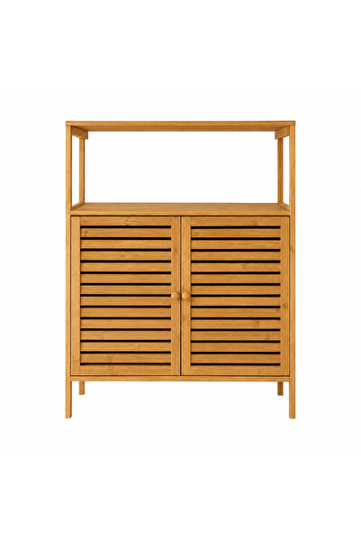 Go İthalat Ahşap Bambu Çok Amaçlı Raflı Organizer Dolap 66x33x85 cm.
