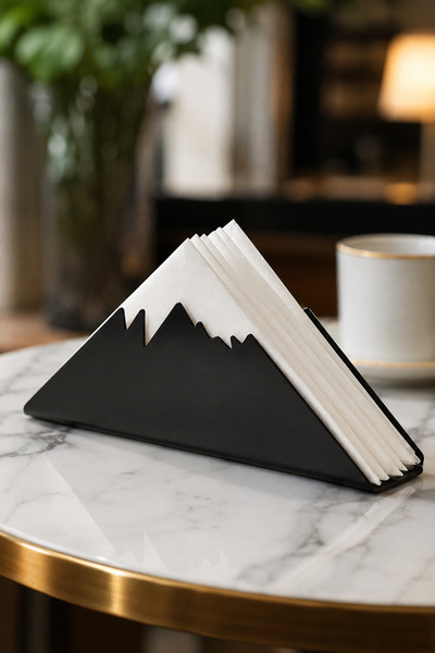 VENON Black Uludağ Napkin Holder Metal Desktop Napkin Holder Mountain Pattern...