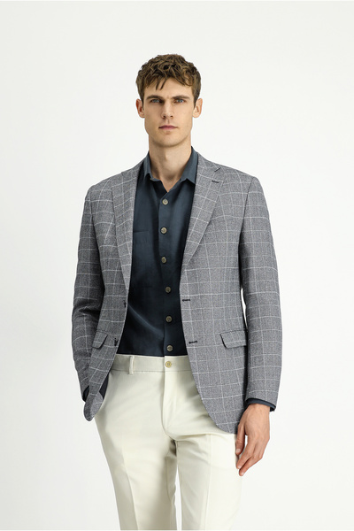 Kiğılı 6 Drop Regular Fit Standard Cut Checkered Linen Blend Jacket