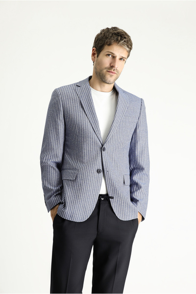 Kiğılı 6 Drop Regular Fit Jachetă din in cu dungi, croială standard