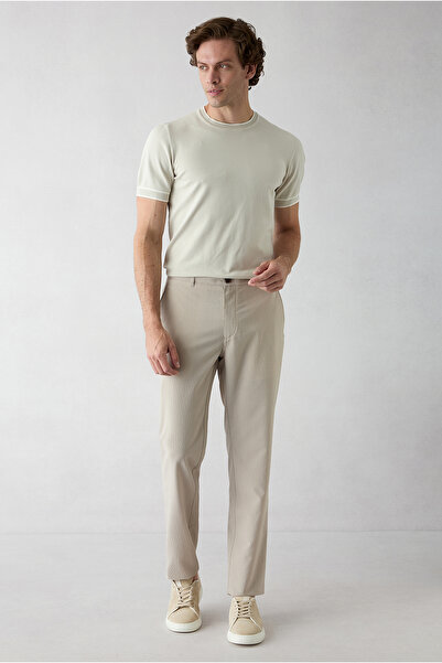 Kiğılı Regular Fit Standard Cut Striped Ribbed Lycra Trousers with Side Pockets