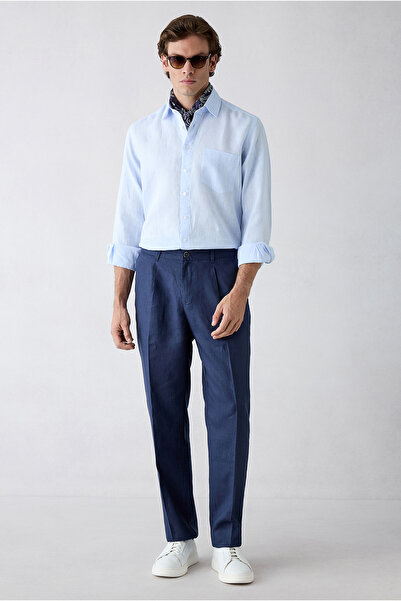 Kiğılı Straight Wide Leg 100% Linen Trousers with Side Pockets