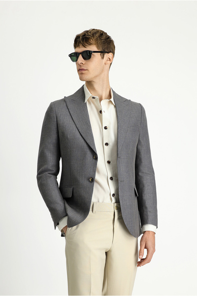 Kiğılı 7 Drop Slim Fit Dar Kesim Yünlü Keten Karışımlı Klasik Ceket