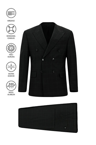 Abdullah Kiğılı 6 Drop Regular Fit Standard Cut Flex Suit Wool Piece Checked ...
