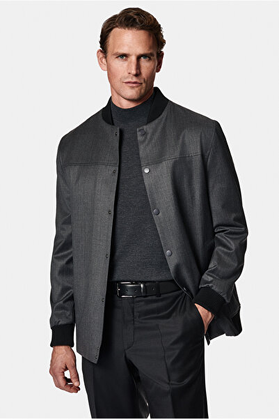 Abdullah Kiğılı Slim Fit Wool Bomber Jacket Coat